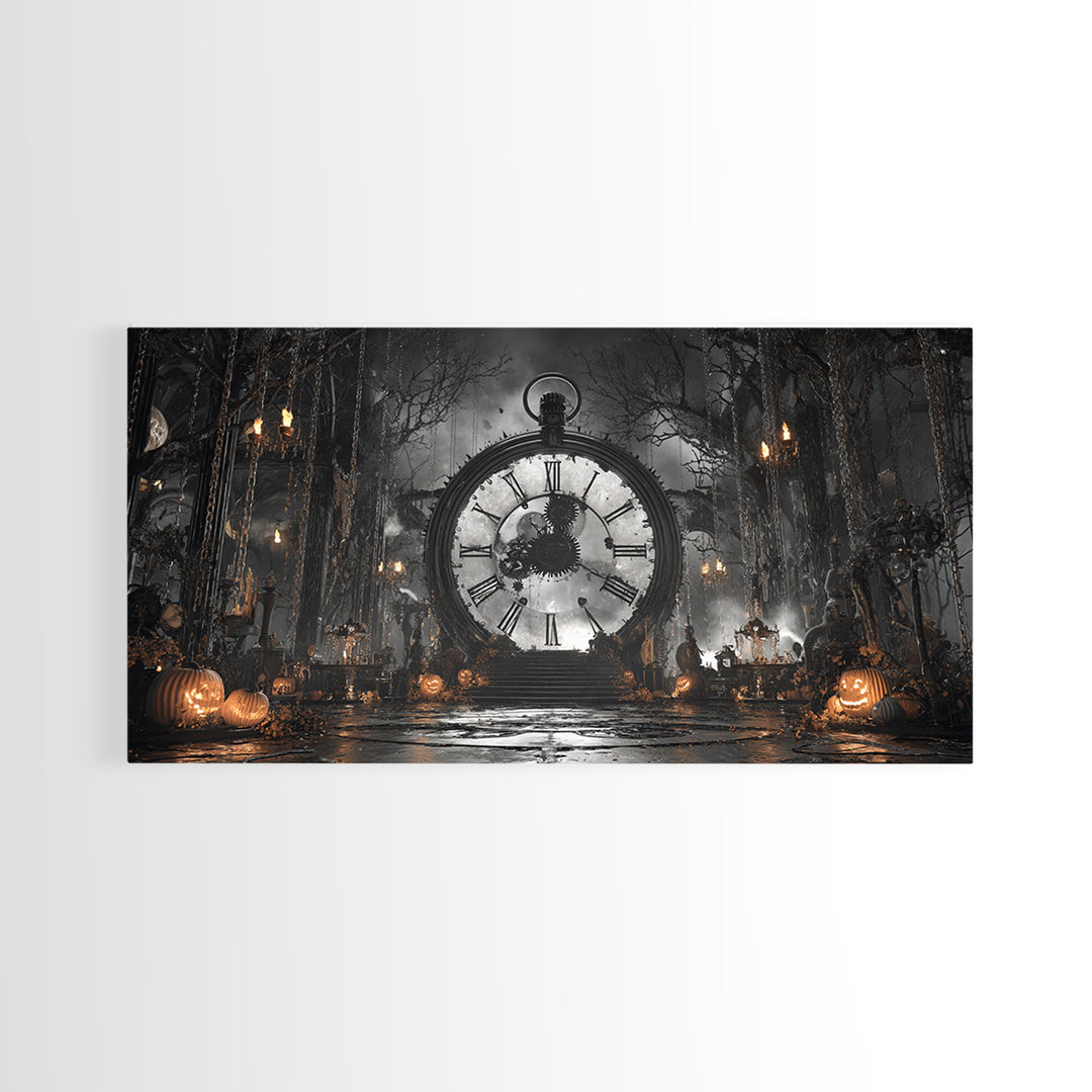The Cursed Pocket Watch, Wide Panoramic Art, Spooky Home Decor, Canvas Print, Halloween Wall Decor, Gothic Home Decor