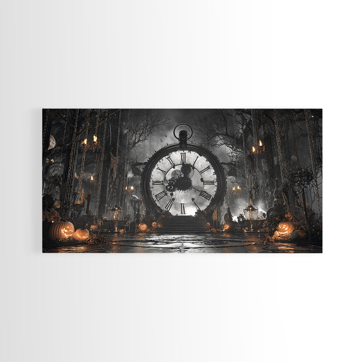 The Cursed Pocket Watch, Wide Panoramic Art, Spooky Home Decor, Canvas Print, Halloween Wall Decor, Gothic Home Decor