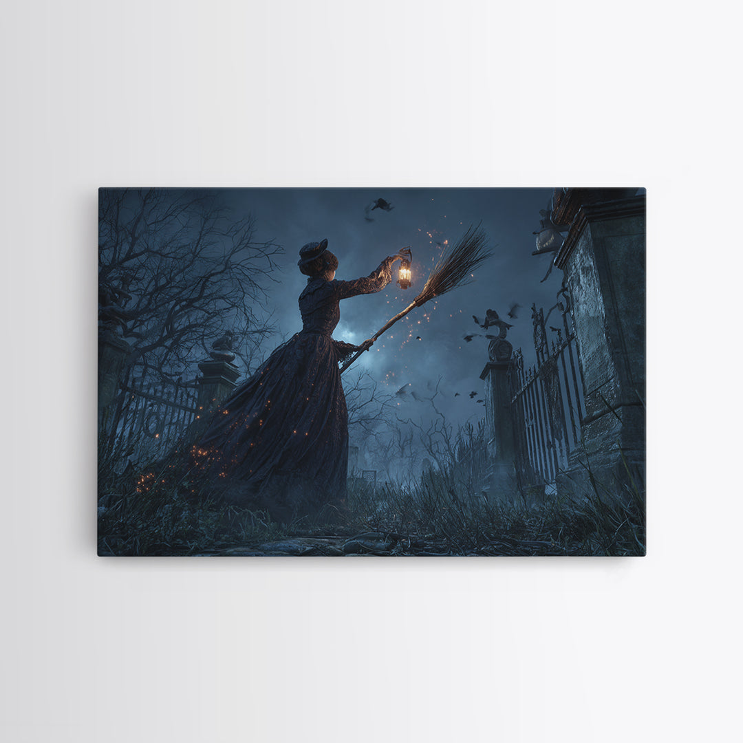 The Witch'S Broom, Landscape Wall Art, Dark Halloween Decor, Canvas Print, Halloween Wall Decor, Gothic Home Decor, Collectible Wall Decor