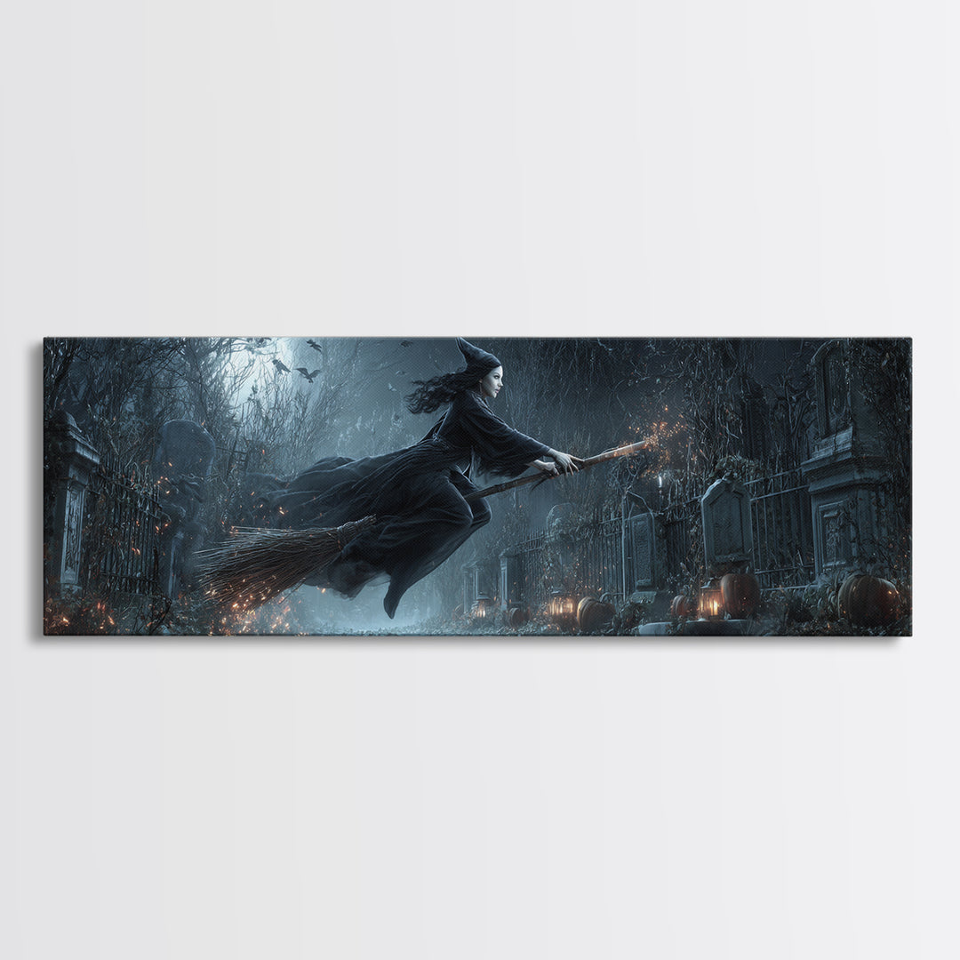 The Witch'S Broom, Extra Wide Wall Art, Dark Halloween Decor, Canvas Print, Halloween Wall Decor, Gothic Home Decor, Halloween Wall Art