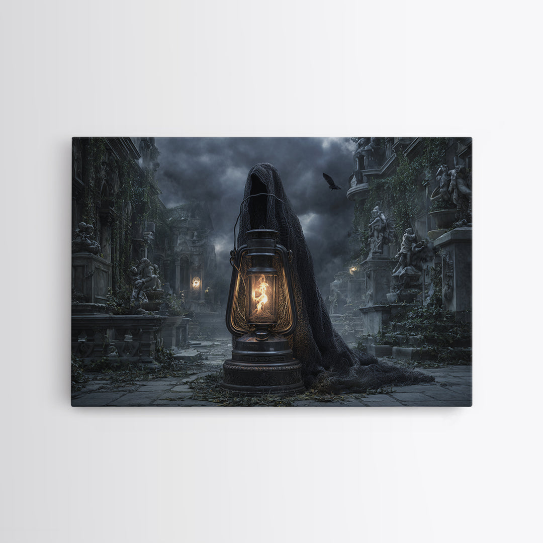 The Bone-Handled Lantern, Landscape Wall Art, Dark Halloween Decor, Canvas Print, Halloween Wall Decor, Gothic Home Decor, Macabre Wall Art