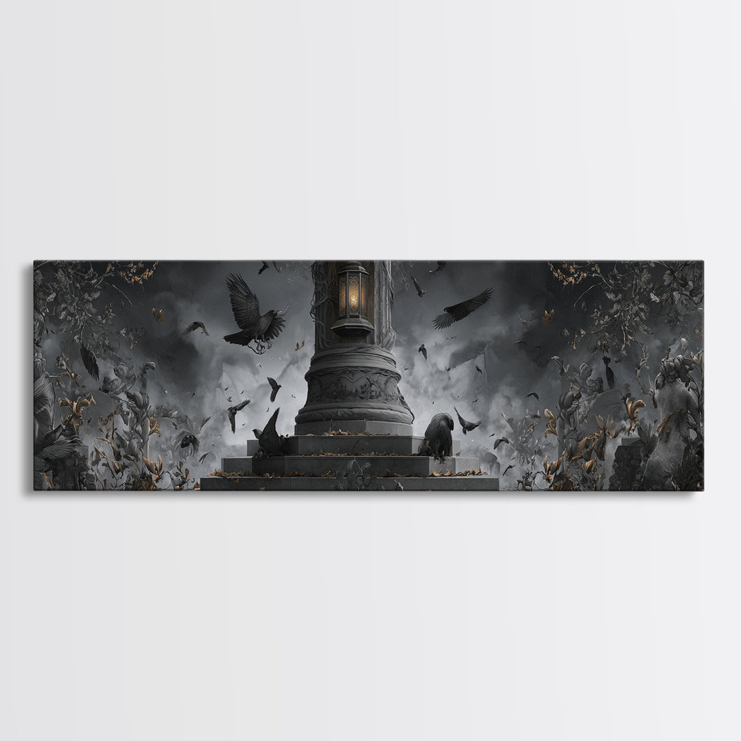 The Bone-Handled Lantern, Extra Wide Wall Art, Macabre Wall Art, Framed Canvas Print, Halloween Wall Decor, Gothic Home Decor