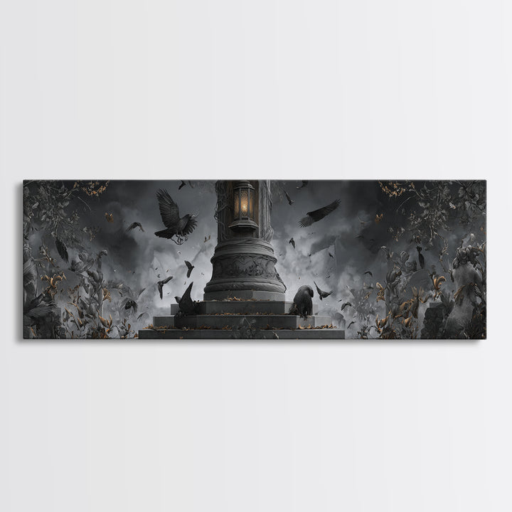 The Bone-Handled Lantern, Extra Wide Wall Art, Macabre Wall Art, Framed Canvas Print, Halloween Wall Decor, Gothic Home Decor