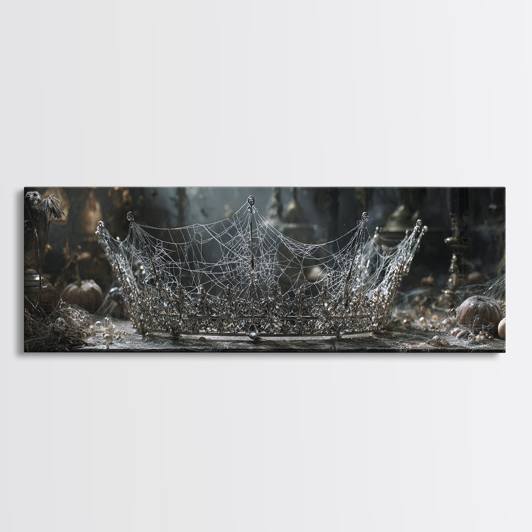 The Spiderweb Crown, Extra Wide Wall Art, Macabre Wall Art, Framed Canvas Print, Halloween Wall Decor, Gothic Home Decor