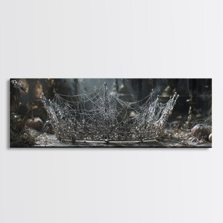 The Spiderweb Crown, Extra Wide Wall Art, Macabre Wall Art, Framed Canvas Print, Halloween Wall Decor, Gothic Home Decor