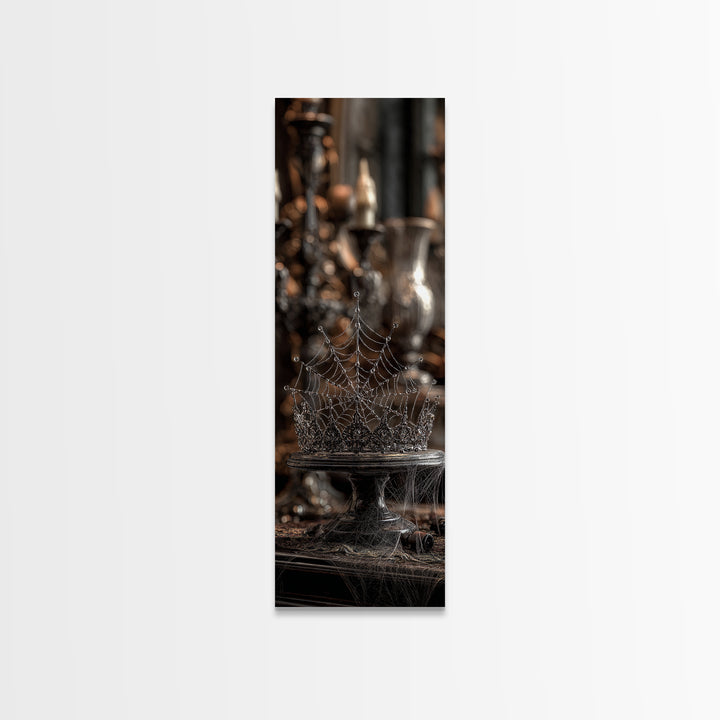 The Spiderweb Crown, Tall Narrow Wall Art, Dark Halloween Decor, Canvas Print, Halloween Wall Decor, Gothic Home Decor, Halloween Wall Art