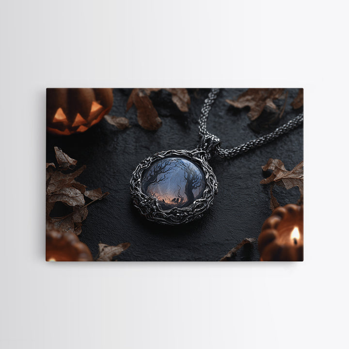 The Moonstone Amulet, Landscape Wall Art, Dark Halloween Decor, Canvas Print, Halloween Wall Decor, Gothic Home Decor, Statement Wall Art
