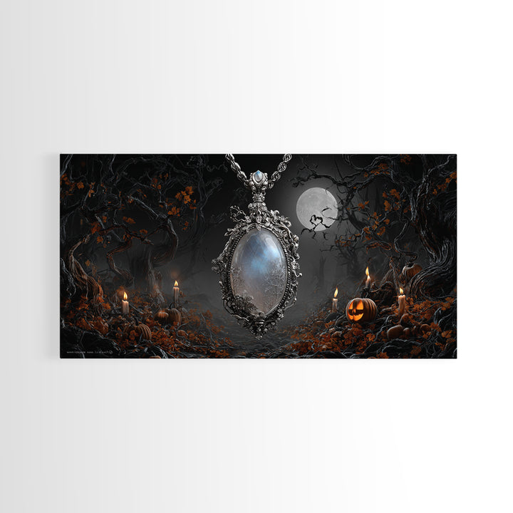 The Moonstone Amulet, Wide Panoramic Art, Dark Halloween Decor, Canvas Print, Halloween Wall Decor, Gothic Home Decor, Horror Wall Art