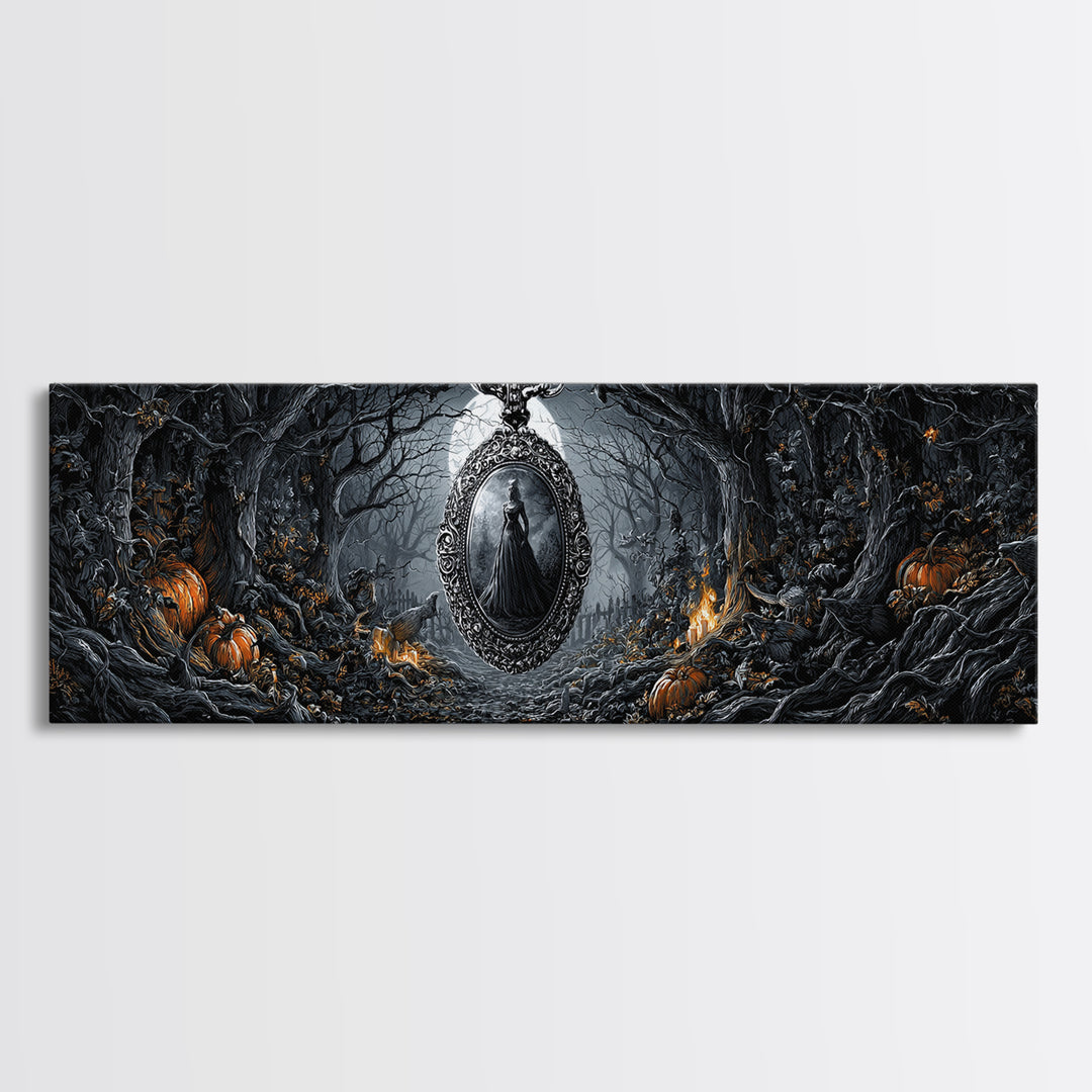 The Moonstone Amulet, Extra Wide Wall Art, Gothic Horror Wall Art, Framed Canvas Print, Halloween Wall Decor, Gothic Home Decor