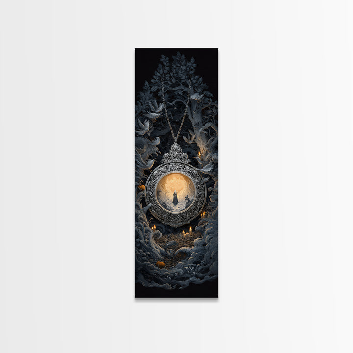 The Moonstone Amulet, Tall Narrow Wall Art, Macabre Wall Art, Framed Canvas Print, Halloween Wall Decor, Gothic Home Decor, Halloween Decor