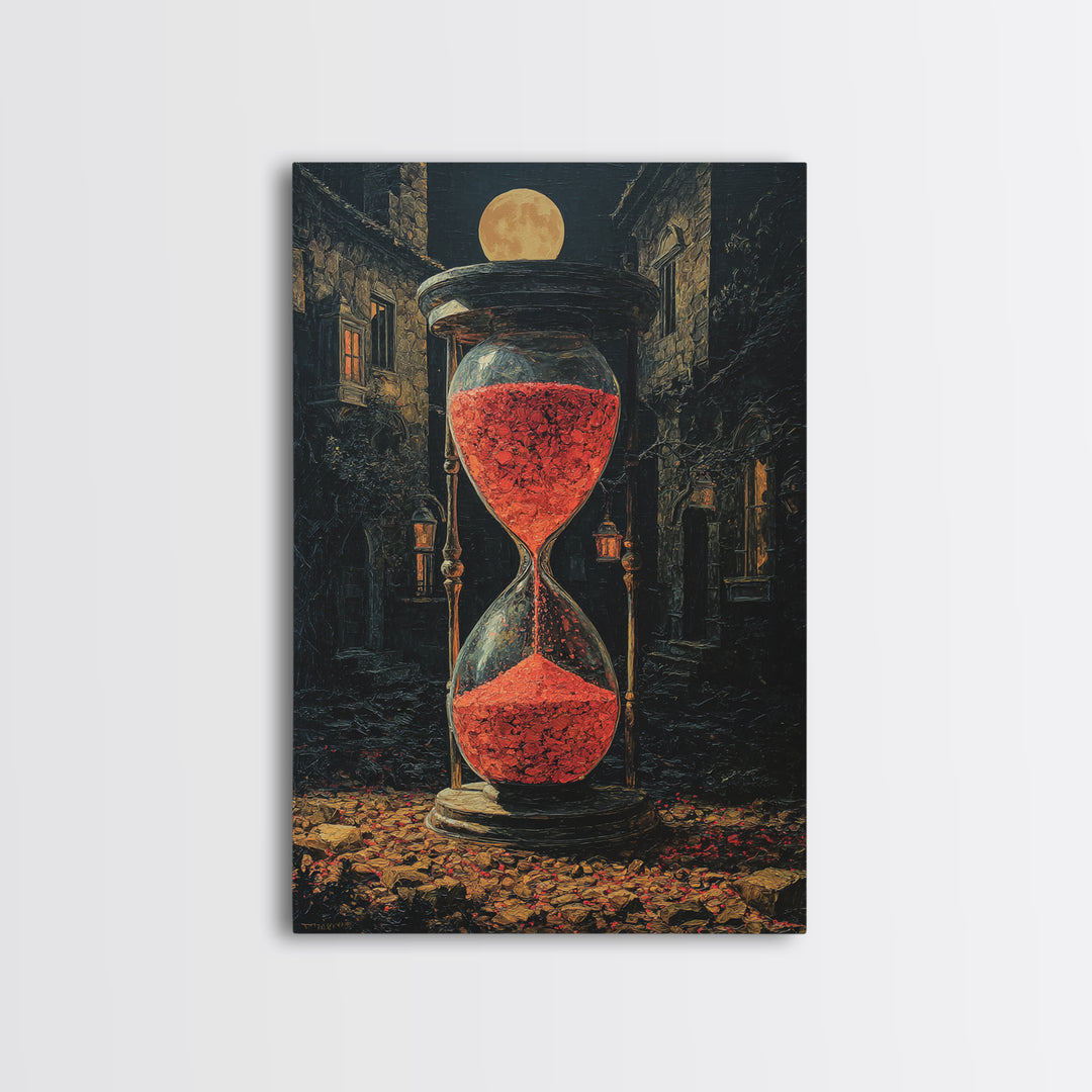 The Crimson Hourglass, Vertical Wall Art, Haunted Gothic Art, Framed Canvas Print, Halloween Wall Decor, Gothic Home Decor