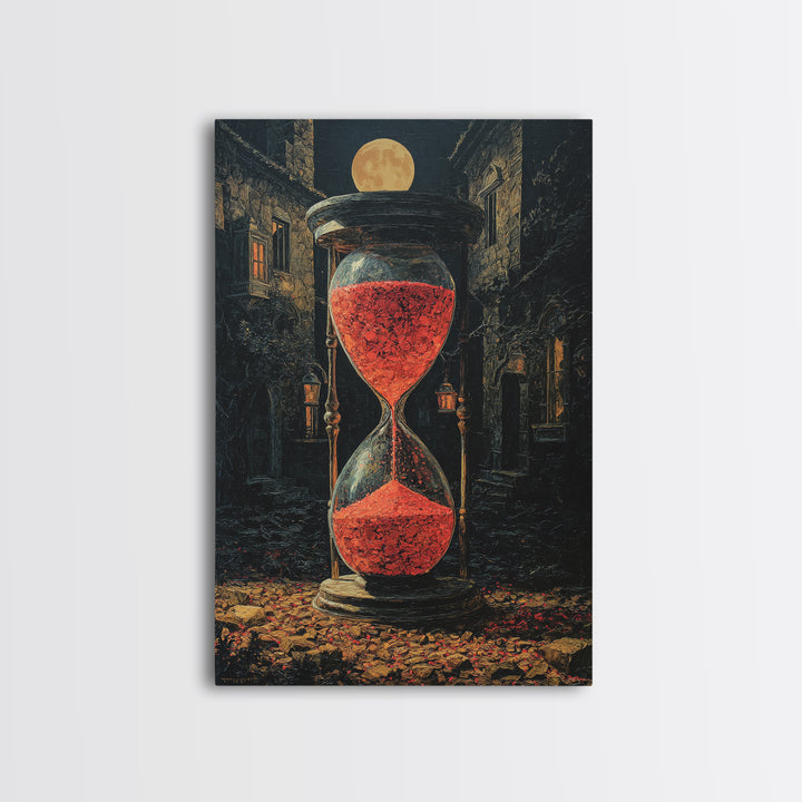 The Crimson Hourglass, Vertical Wall Art, Haunted Gothic Art, Framed Canvas Print, Halloween Wall Decor, Gothic Home Decor