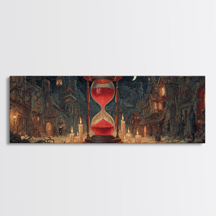 The Crimson Hourglass, Extra Wide Wall Art, Gothic Horror Wall Art, Framed Canvas Print, Halloween Wall Decor, Gothic Home Decor