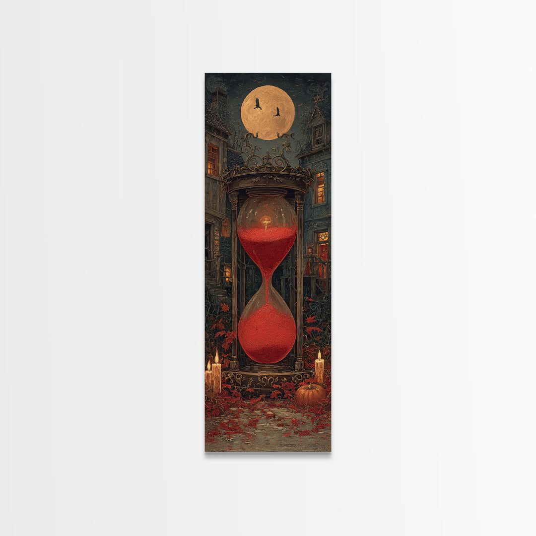 The Crimson Hourglass, Tall Narrow Wall Art, Dark Halloween Decor, Canvas Print, Halloween Wall Decor, Gothic Home Decor, Macabre Wall Art