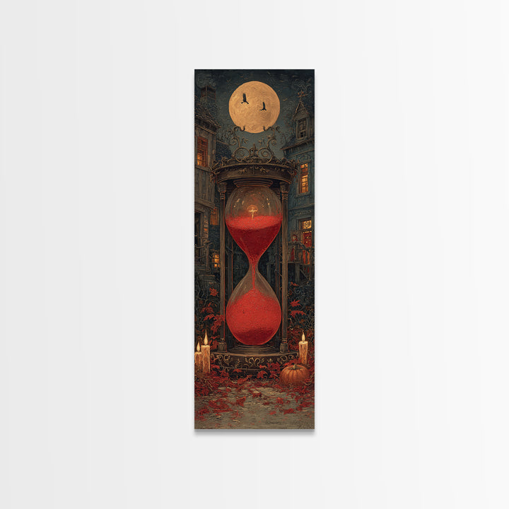 The Crimson Hourglass, Tall Narrow Wall Art, Dark Halloween Decor, Canvas Print, Halloween Wall Decor, Gothic Home Decor, Macabre Wall Art