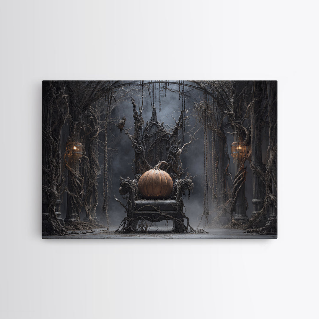 The Jack-O'-Lantern Throne, Landscape Wall Art, Dark Halloween Decor, Canvas Print, Halloween Wall Decor, Gothic Home Decor, Horror Wall Art