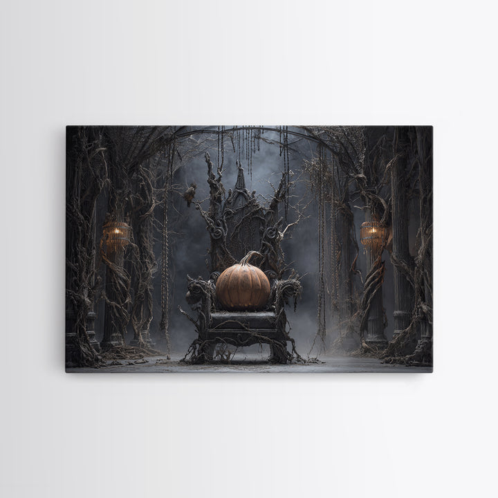 The Jack-O'-Lantern Throne, Landscape Wall Art, Dark Halloween Decor, Canvas Print, Halloween Wall Decor, Gothic Home Decor, Horror Wall Art