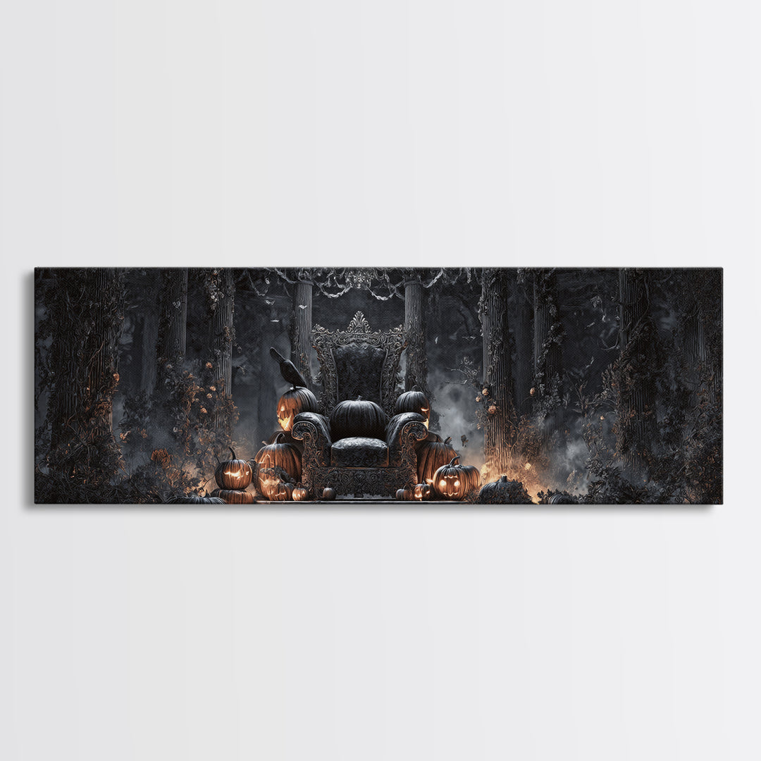 The Jack-O'-Lantern Throne, Extra Wide Wall Art, Dark Halloween Decor, Canvas Print, Halloween Wall Decor, Gothic Home Decor