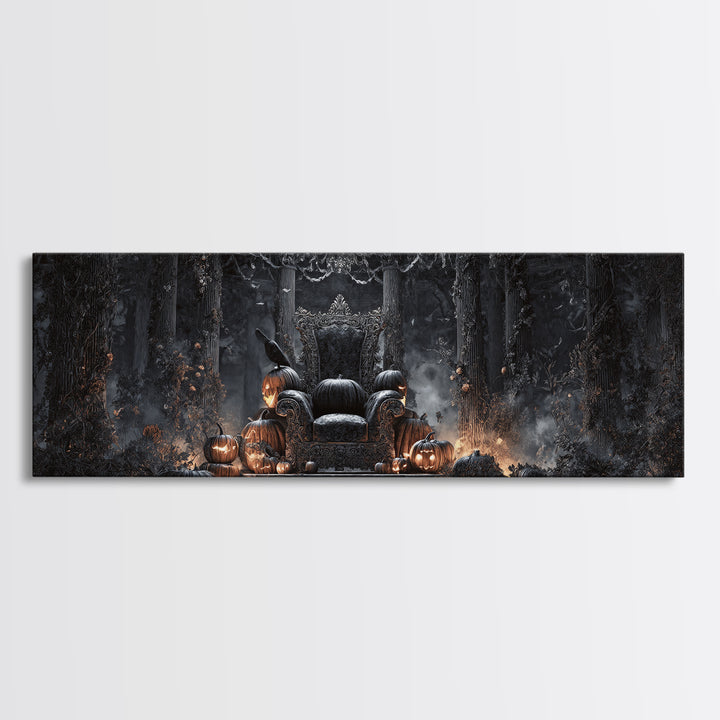 The Jack-O'-Lantern Throne, Extra Wide Wall Art, Dark Halloween Decor, Canvas Print, Halloween Wall Decor, Gothic Home Decor