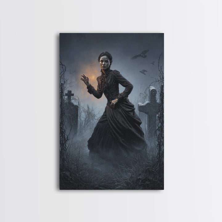 The Haunted Portrait, Vertical Wall Art, Macabre Wall Art, Framed Canvas Print, Halloween Wall Decor, Gothic Home Decor, Spooky Wall Decor