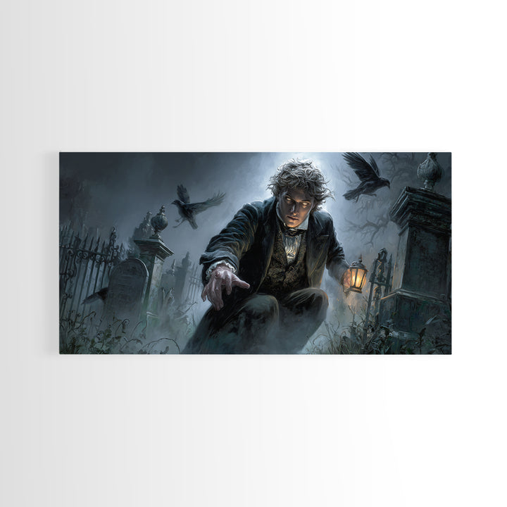 The Haunted Portrait, Wide Panoramic Art, Spooky Home Decor, Canvas Print, Halloween Wall Decor, Gothic Home Decor, Halloween Wall Art