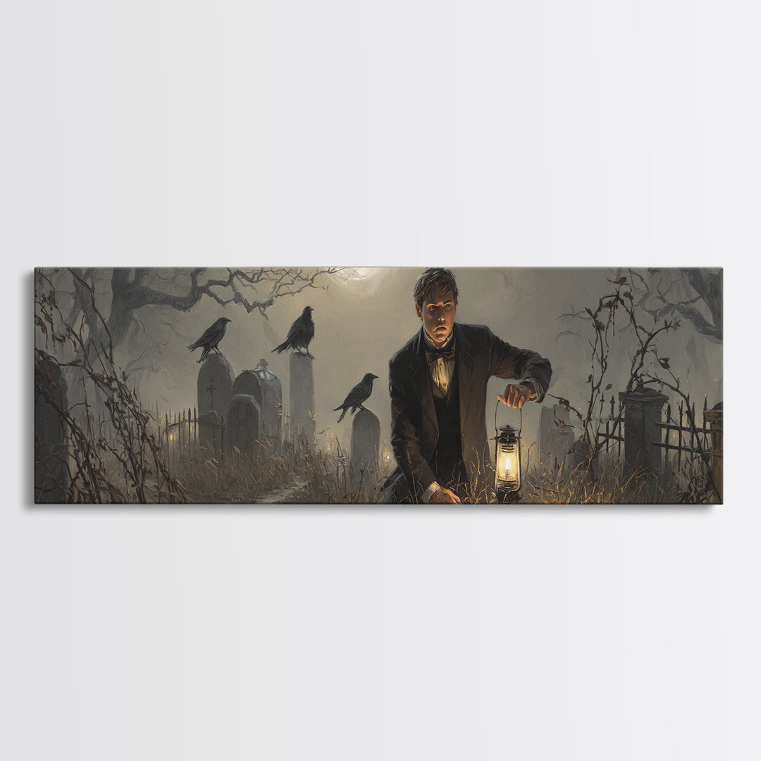 The Haunted Portrait, Extra Wide Wall Art, Gothic Horror Wall Art, Framed Canvas Print, Halloween Wall Decor, Gothic Home Decor