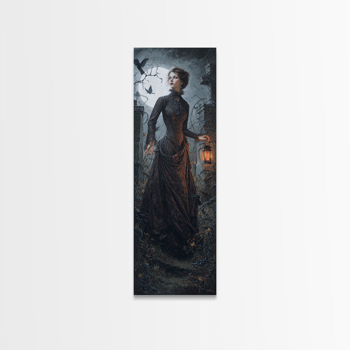 The Haunted Portrait, Tall Narrow Wall Art, Haunted Gothic Art, Framed Canvas Print, Halloween Wall Decor, Gothic Home Decor