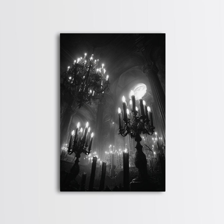 Monochrome Gothic Halloween, Vertical Wall Art, Dark Halloween Decor, Canvas Print, Halloween Wall Decor, Gothic Home Decor, Horror Wall Art