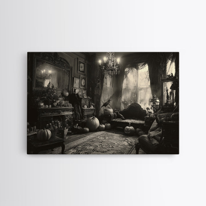 Monochrome Gothic Halloween, Landscape Wall Art, Spooky Home Decor, Canvas Print, Halloween Wall Decor, Gothic Home Decor, Spooky Wall Decor