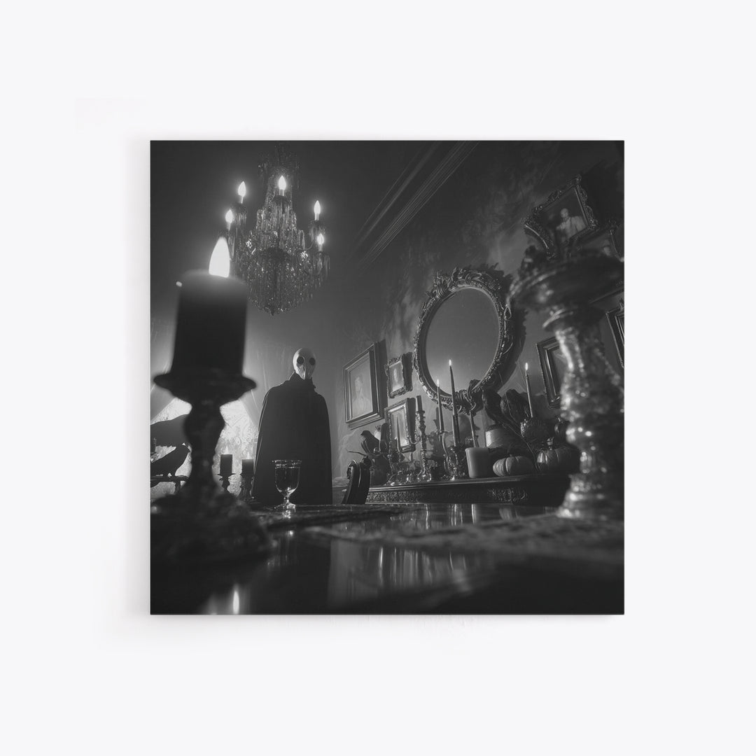 Monochrome Gothic Halloween, Square Wall Art, Macabre Wall Art, Framed Canvas Print, Halloween Wall Decor, Gothic Home Decor