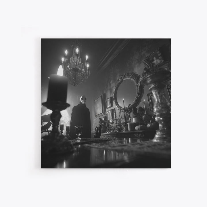 Monochrome Gothic Halloween, Square Wall Art, Macabre Wall Art, Framed Canvas Print, Halloween Wall Decor, Gothic Home Decor