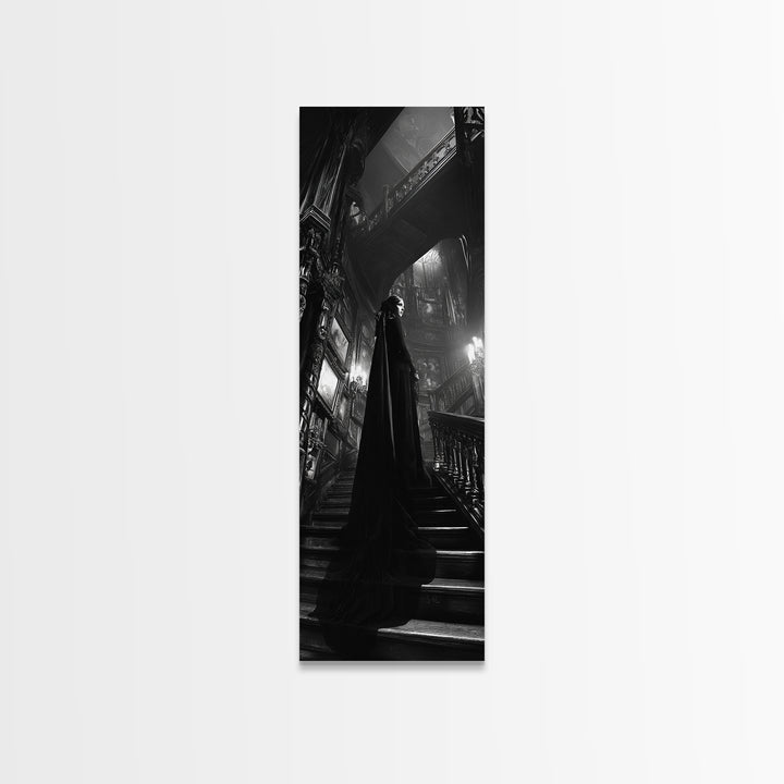 Monochrome Gothic Halloween, Tall Narrow Wall Art, Haunted Gothic Art, Framed Canvas Print, Halloween Wall Decor, Gothic Home Decor