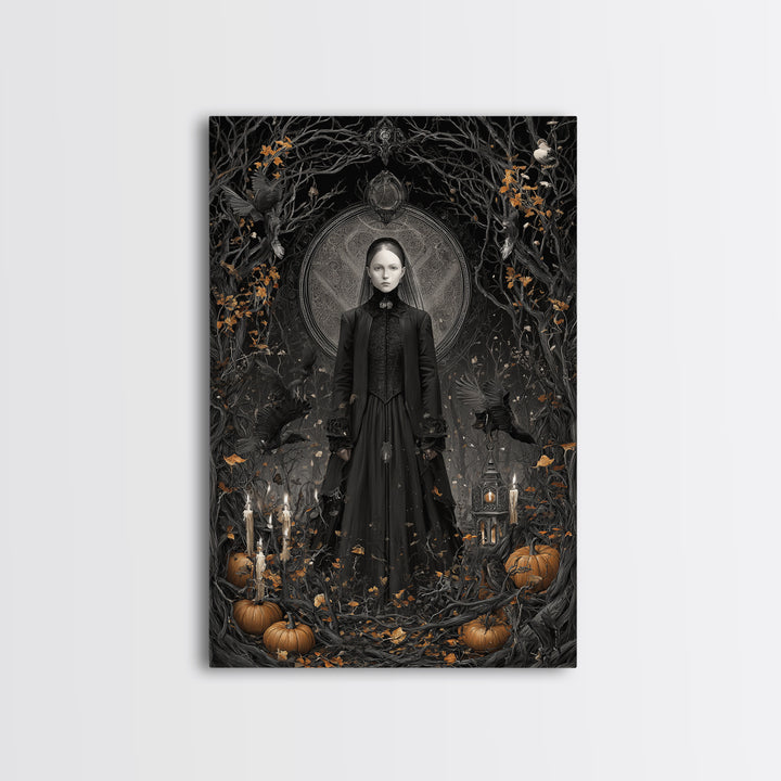Victorian Mourning Halloween, Vertical Wall Art, Macabre Wall Art, Framed Canvas Print, Halloween Wall Decor, Gothic Home Decor