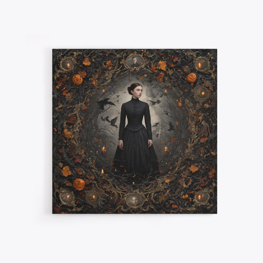 Victorian Mourning Halloween, Square Wall Art, Haunted Gothic Art, Framed Canvas Print, Halloween Wall Decor, Gothic Home Decor