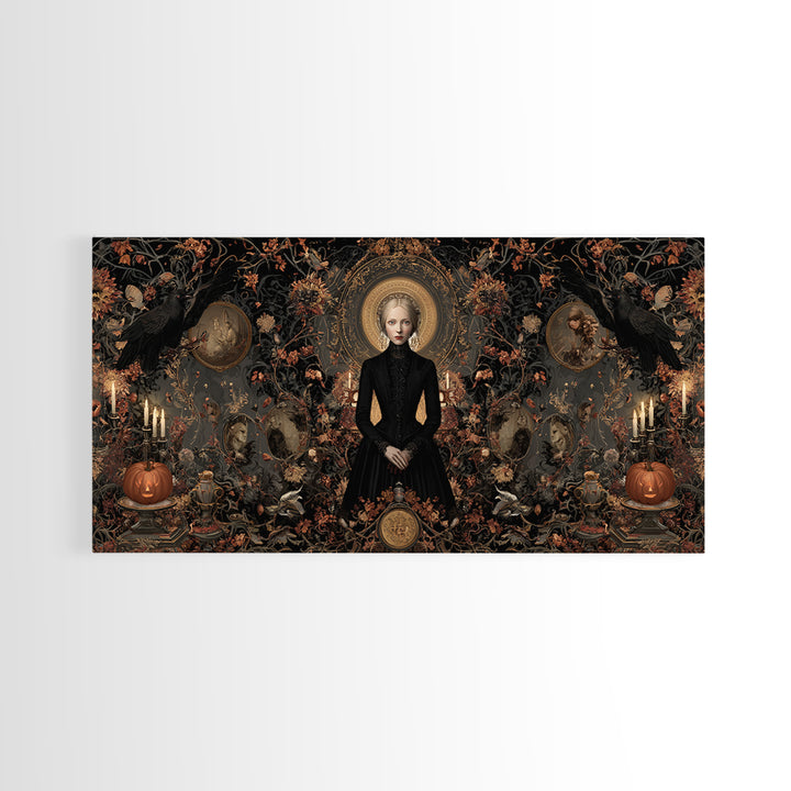 Victorian Mourning Halloween, Wide Panoramic Art, Haunted Gothic Art, Framed Canvas Print, Halloween Wall Decor, Gothic Home Decor