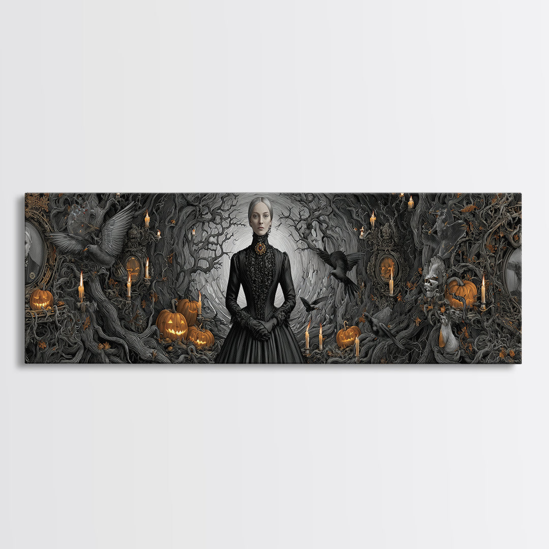 Victorian Mourning Halloween, Extra Wide Wall Art, Gothic Horror Wall Art, Framed Canvas Print, Halloween Wall Decor, Gothic Home Decor