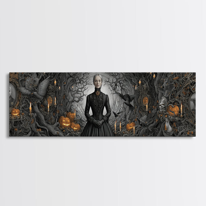 Victorian Mourning Halloween, Extra Wide Wall Art, Gothic Horror Wall Art, Framed Canvas Print, Halloween Wall Decor, Gothic Home Decor
