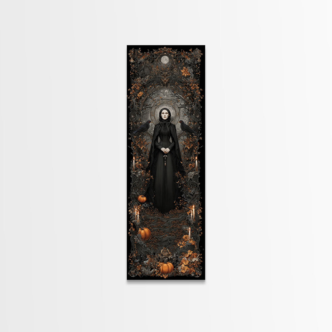 Victorian Mourning Halloween, Tall Narrow Wall Art, Gothic Horror Wall Art, Framed Canvas Print, Halloween Wall Decor, Gothic Home Decor