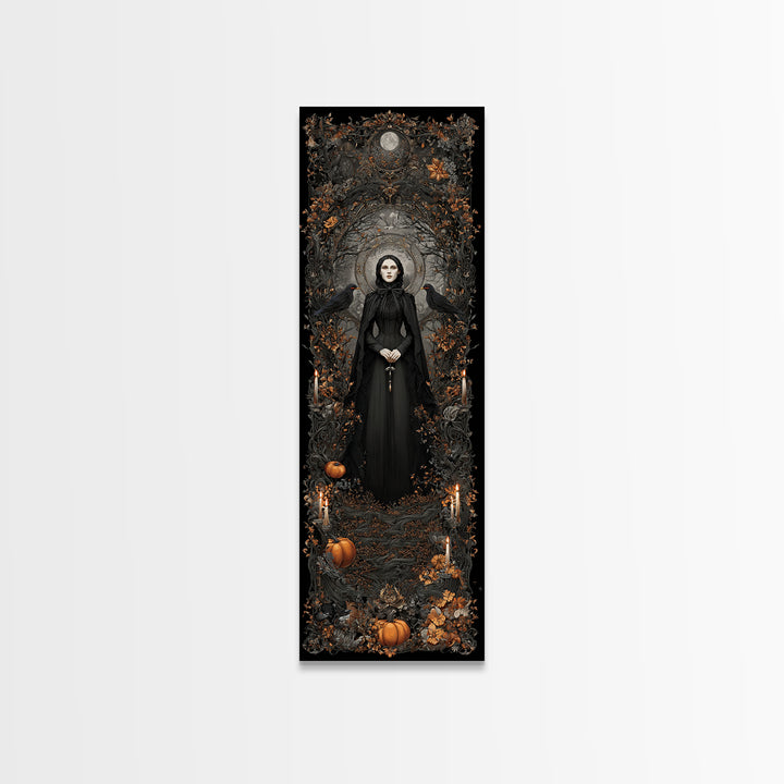 Victorian Mourning Halloween, Tall Narrow Wall Art, Gothic Horror Wall Art, Framed Canvas Print, Halloween Wall Decor, Gothic Home Decor