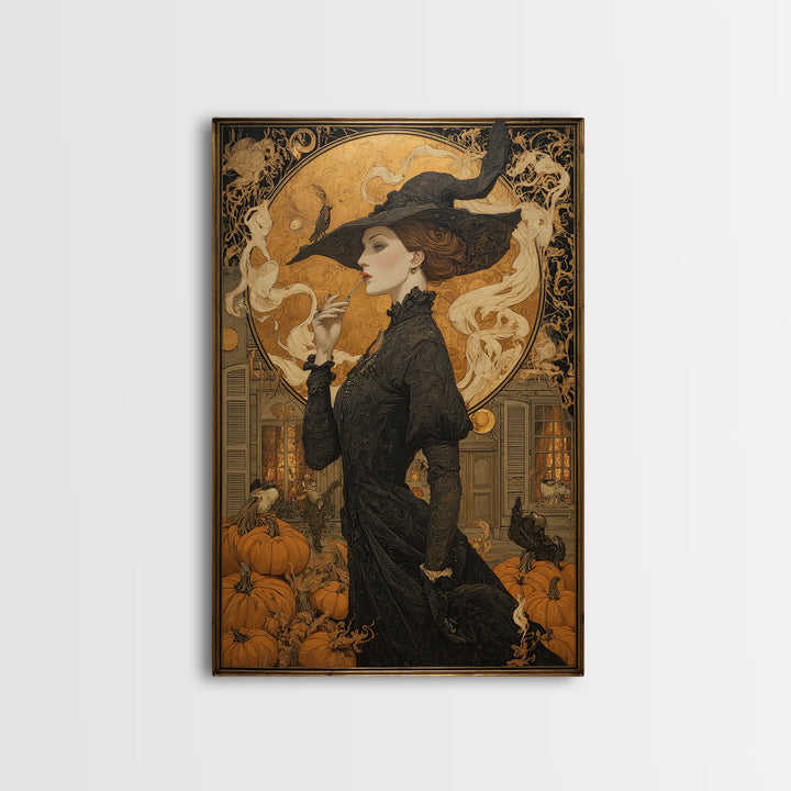 Art Nouveau Witchcraft, Vertical Wall Art, Gothic Horror Wall Art, Framed Canvas Print, Halloween Wall Decor, Gothic Home Decor
