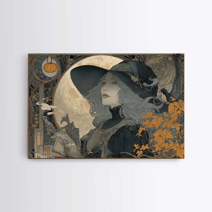 Art Nouveau Witchcraft, Landscape Wall Art, Macabre Wall Art, Framed Canvas Print, Halloween Wall Decor, Gothic Home Decor, Horror Wall Art