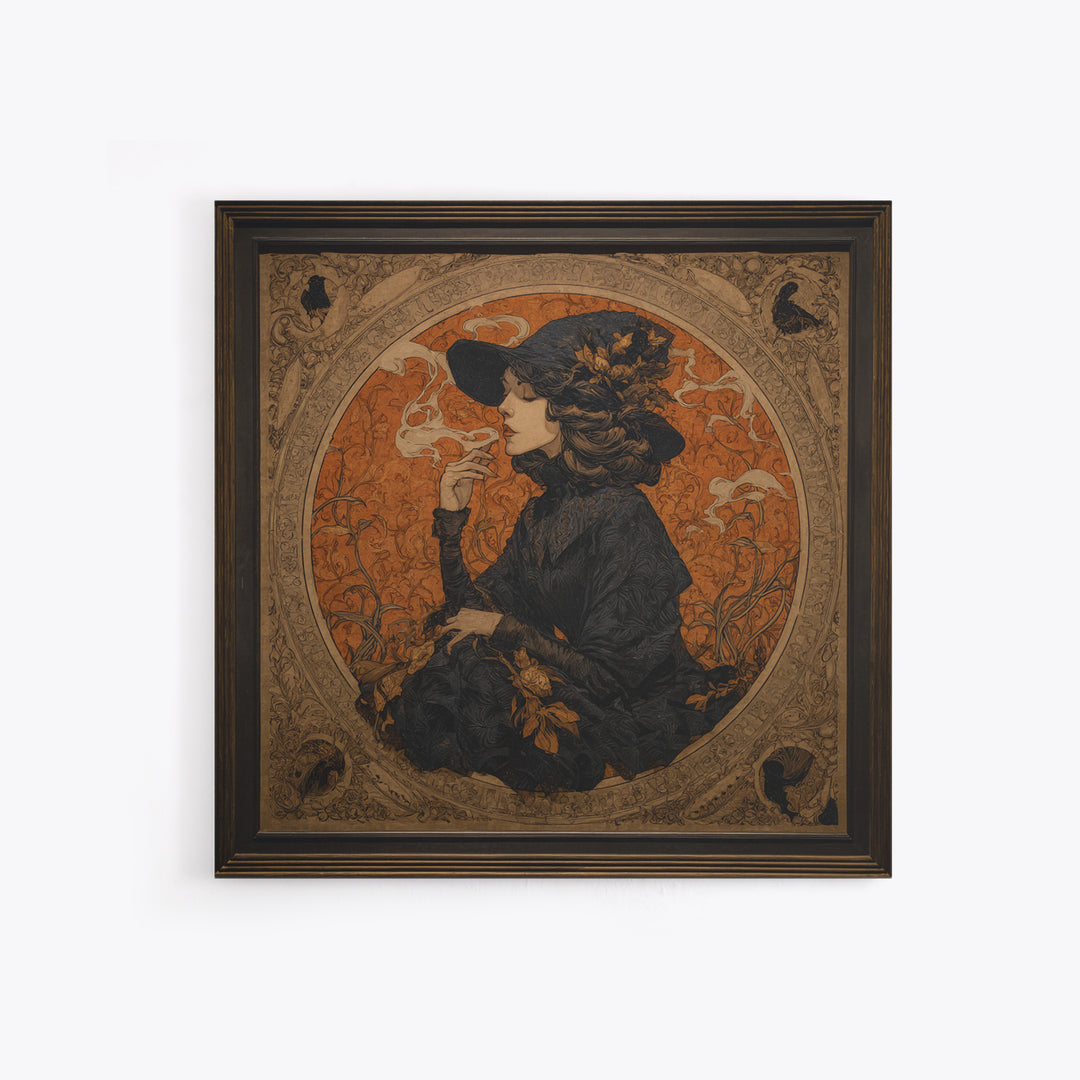 Art Nouveau Witchcraft, Square Wall Art, Dark Fantasy Wall Art, Canvas Print, Halloween Wall Decor, Gothic Home Decor, Dark Fantasy Art