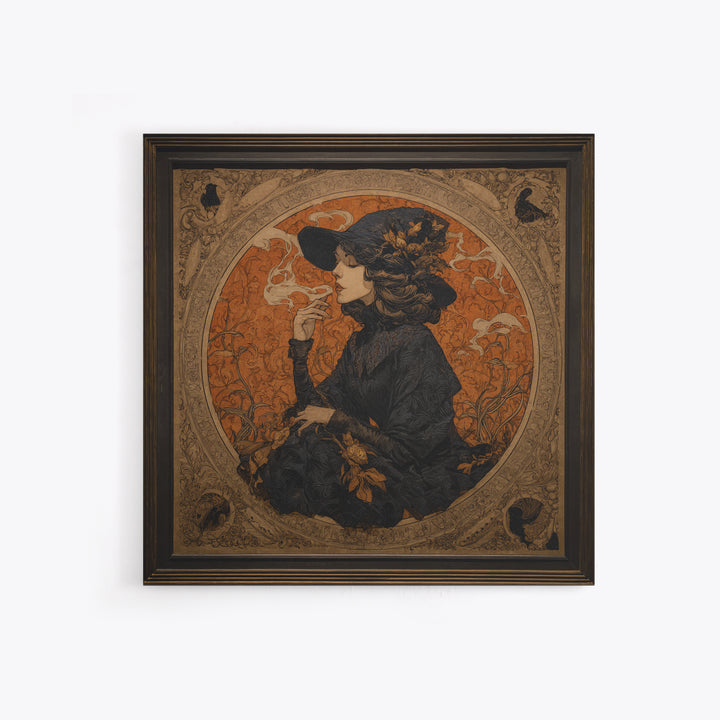 Art Nouveau Witchcraft, Square Wall Art, Dark Fantasy Wall Art, Canvas Print, Halloween Wall Decor, Gothic Home Decor, Dark Fantasy Art