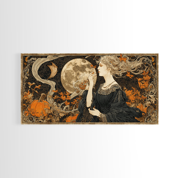 Art Nouveau Witchcraft, Wide Panoramic Art, Spooky Home Decor, Canvas Print, Halloween Wall Decor, Gothic Home Decor, Seasonal Home Decor