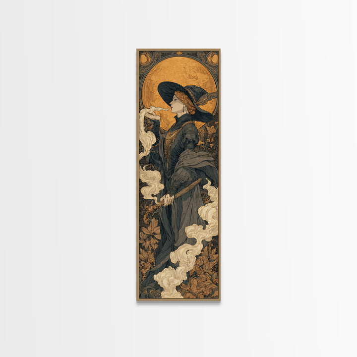 Art Nouveau Witchcraft, Tall Narrow Wall Art, Dark Fantasy Wall Art, Canvas Print, Halloween Wall Decor, Gothic Home Decor, Dark Fantasy Art