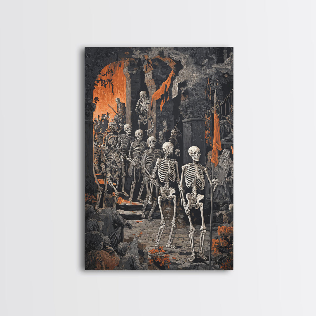 Medieval Danse Macabre, Vertical Wall Art, Macabre Wall Art, Framed Canvas Print, Halloween Wall Decor, Gothic Home Decor, Halloween Decor
