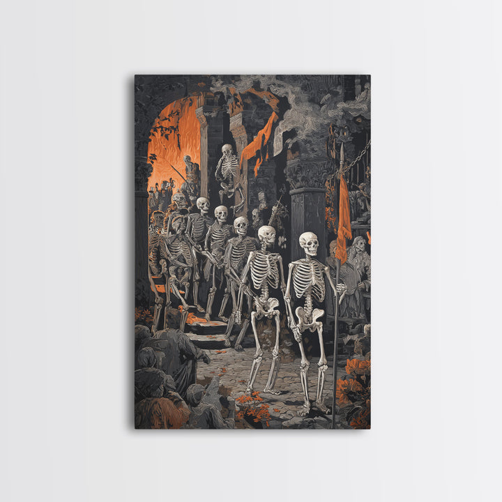 Medieval Danse Macabre, Vertical Wall Art, Macabre Wall Art, Framed Canvas Print, Halloween Wall Decor, Gothic Home Decor, Halloween Decor