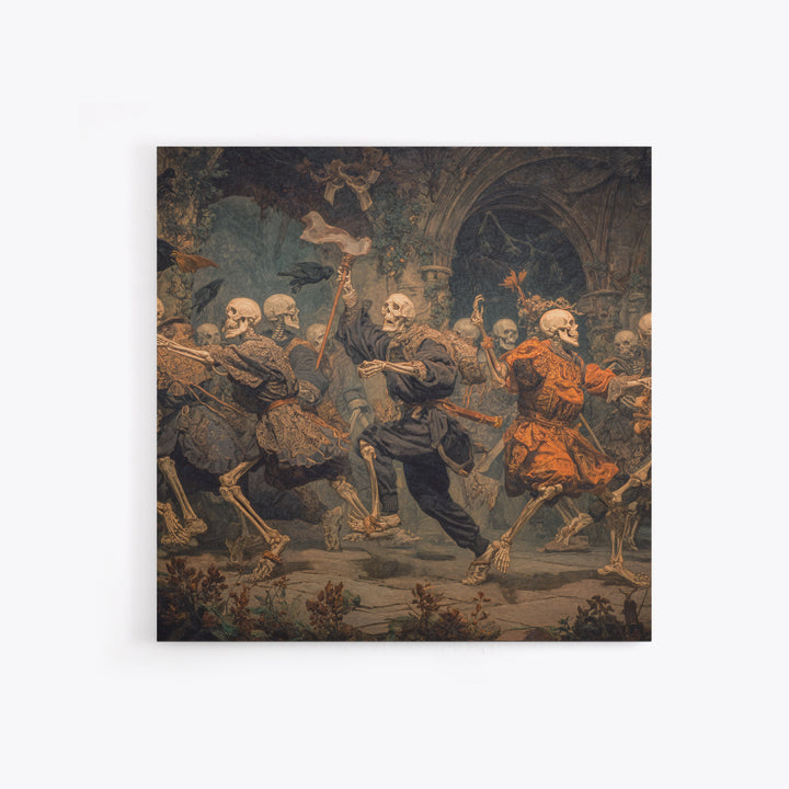 Medieval Danse Macabre, Square Wall Art, Macabre Wall Art, Framed Canvas Print, Halloween Wall Decor, Gothic Home Decor, Spooky Wall Decor