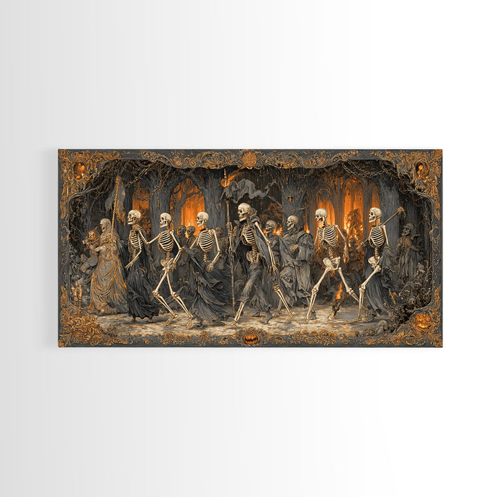 Medieval Danse Macabre, Wide Panoramic Art, Dark Fantasy Wall Art, Canvas Print, Halloween Wall Decor, Gothic Home Decor, Halloween Wall Art