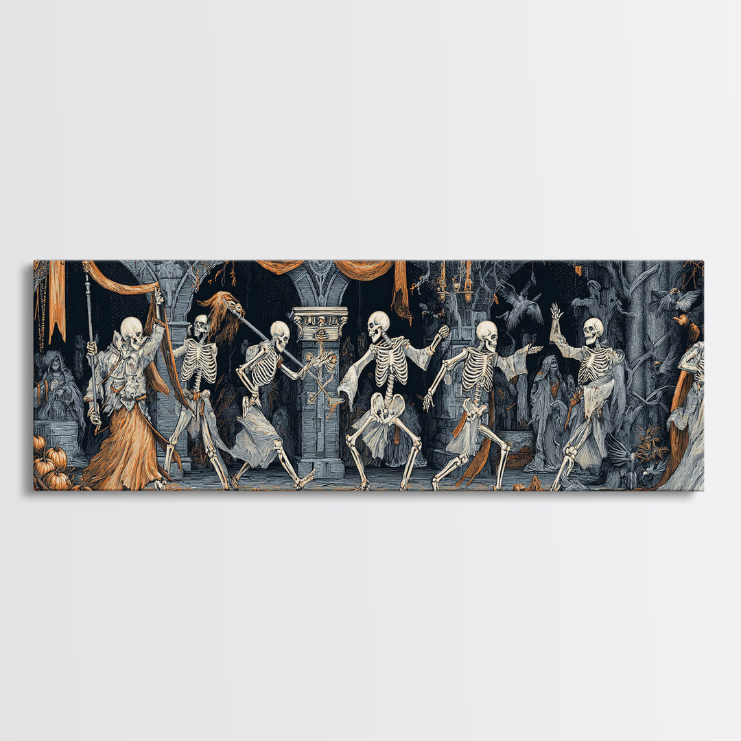 Medieval Danse Macabre, Extra Wide Wall Art, Spooky Home Decor, Canvas Print, Halloween Wall Decor, Gothic Home Decor
